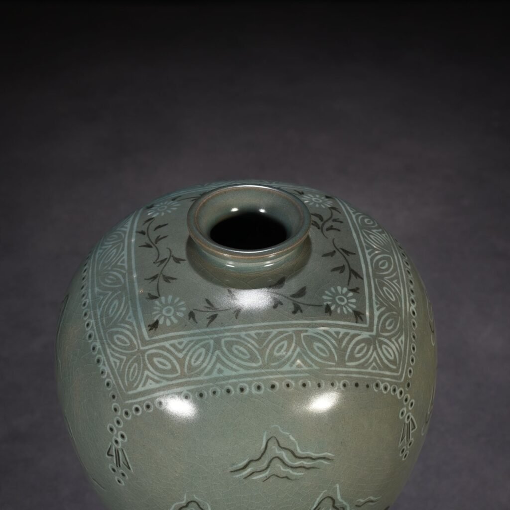 Song Dynasty Goryeo inlaid celadon plum vase with figures of the Seven Sages