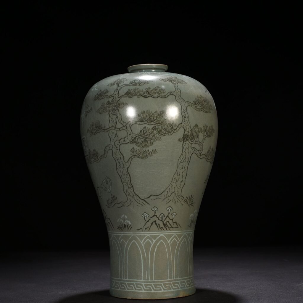Song Dynasty Gaoli inlaid celadon plum vase with figures of Taoist figures