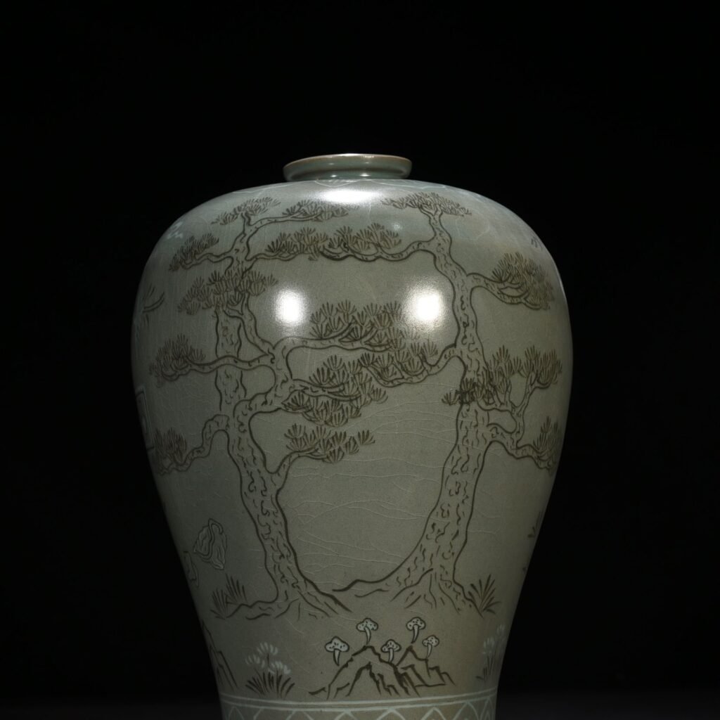 Song Dynasty Gaoli inlaid celadon plum vase with figures of Taoist figures