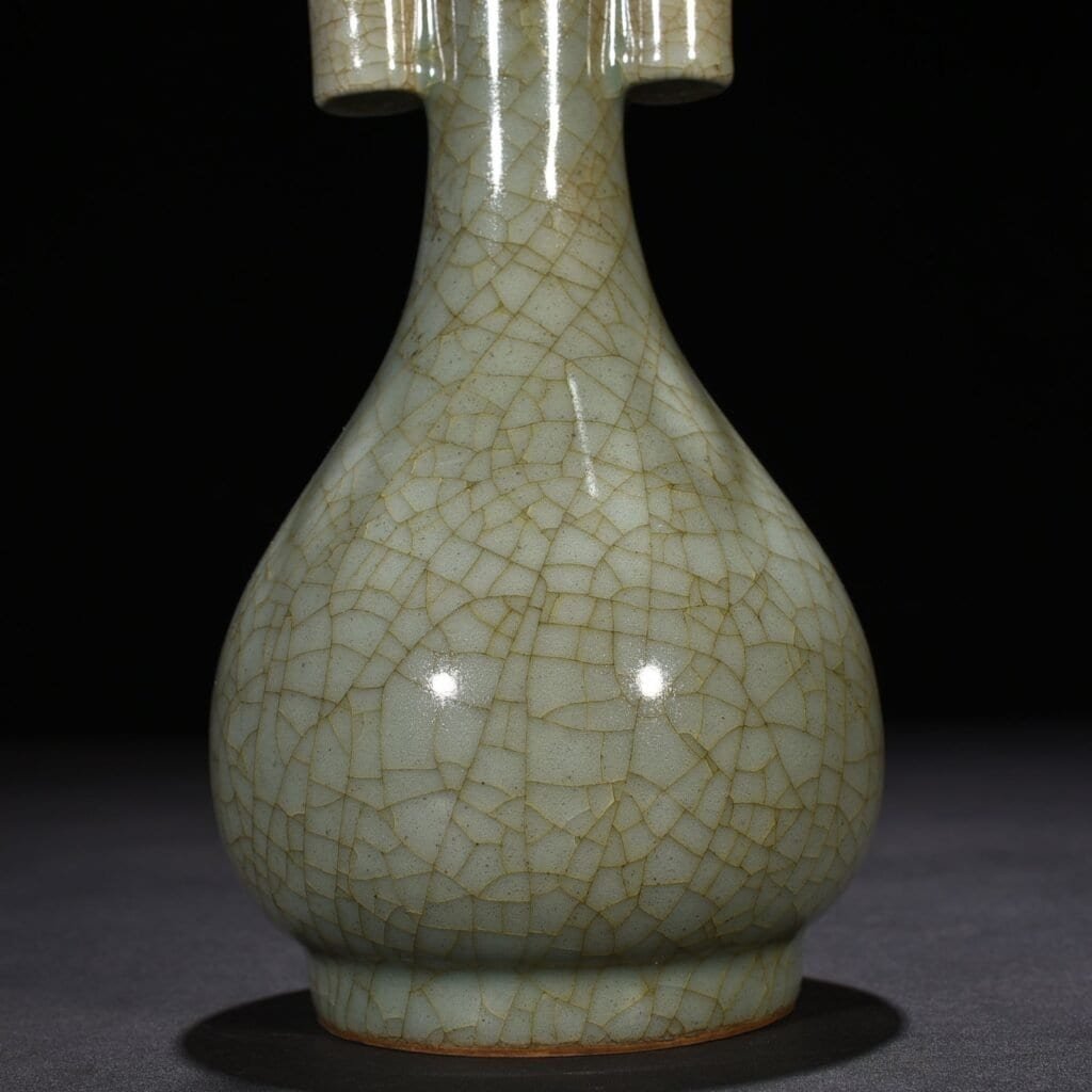 Song Dynasty Longquan official kiln ice cracked through-ear vase
