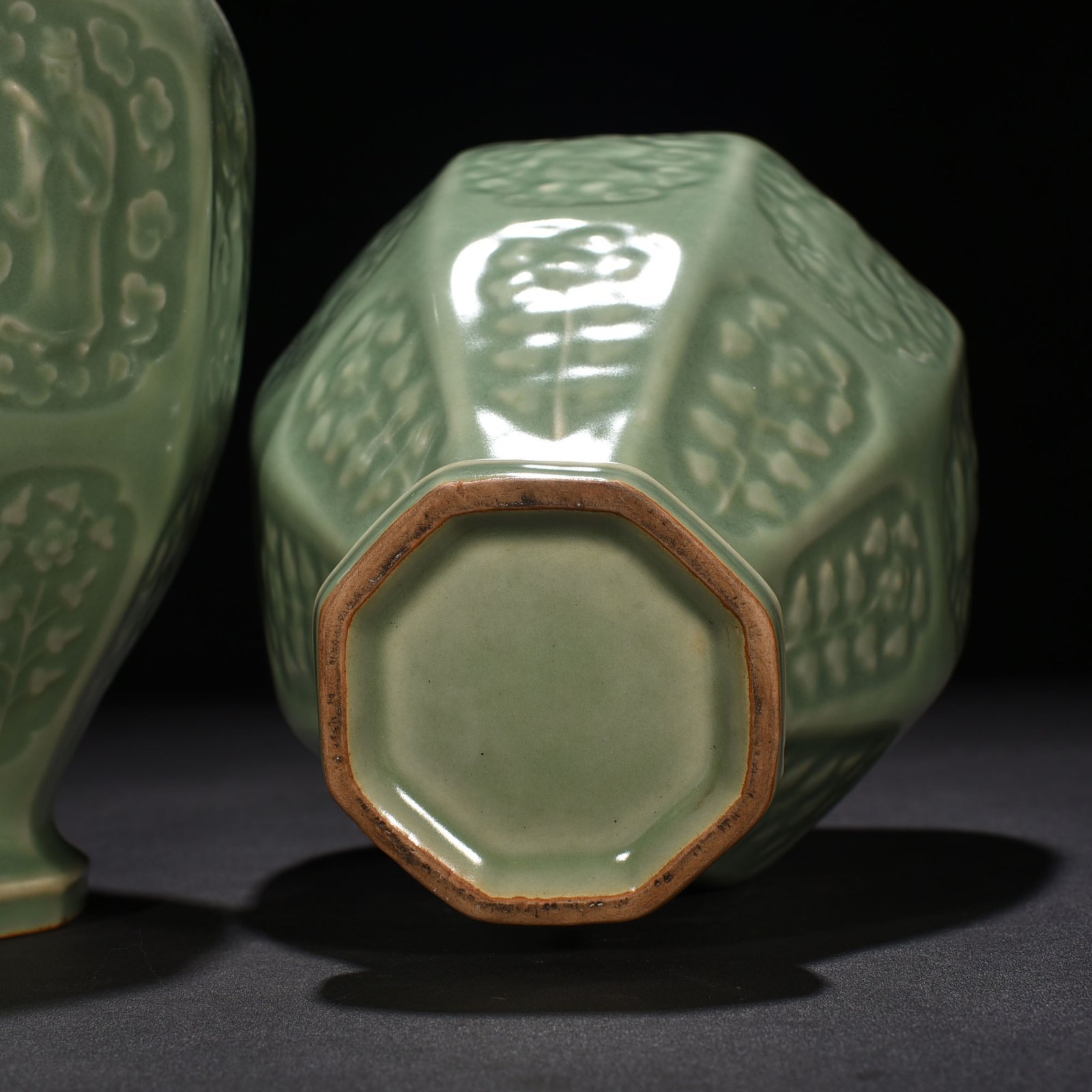 Song Dynasty Longquan kiln plum green glaze plum vase with figures of the Eight Immortals