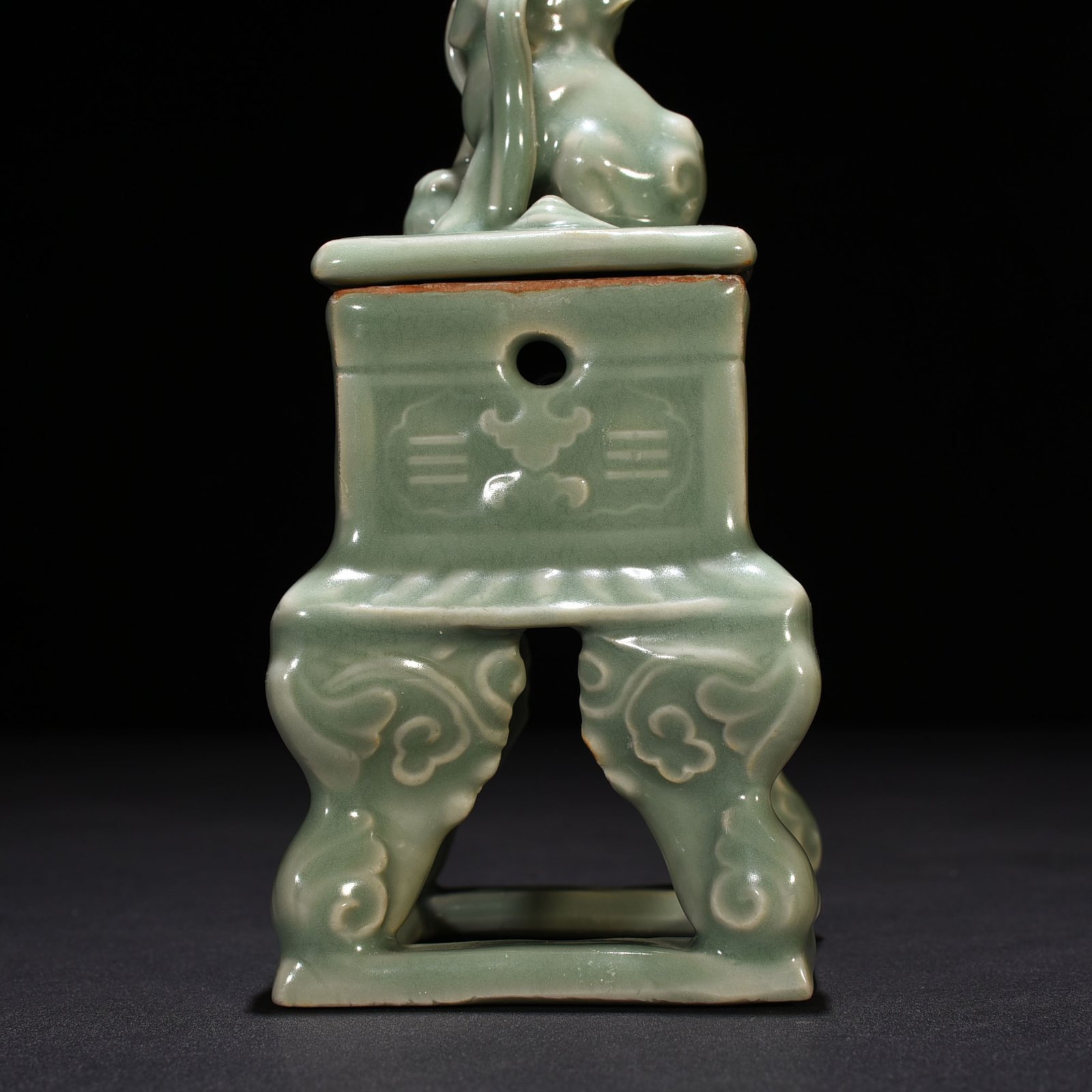 Song Dynasty Longquan kiln plum celadon carved eight trigrams hollow square smoker