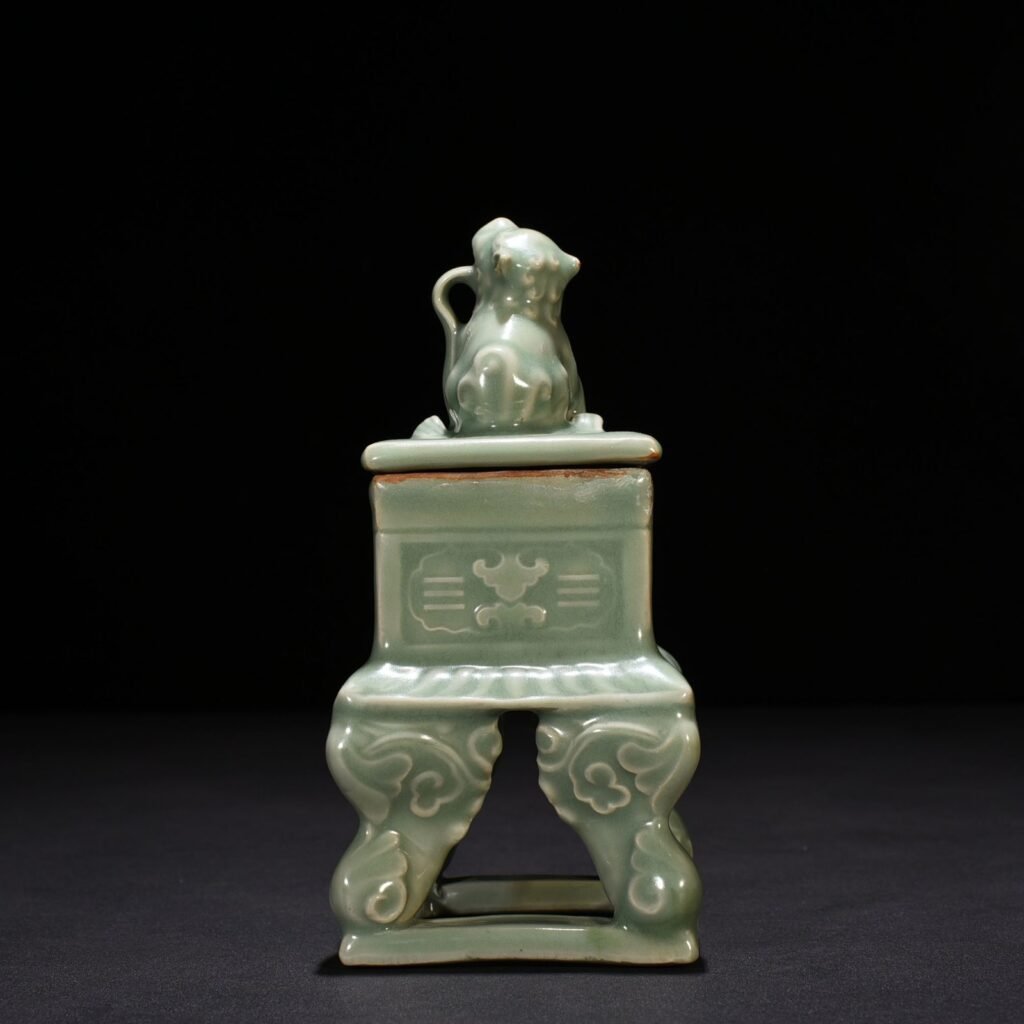 Song Dynasty Longquan kiln plum celadon carved eight trigrams hollow square smoker