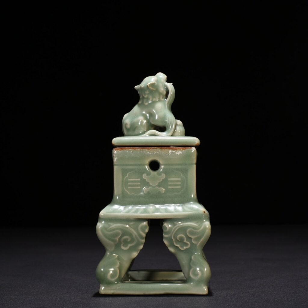 Song Dynasty Longquan kiln plum celadon carved eight trigrams hollow square smoker