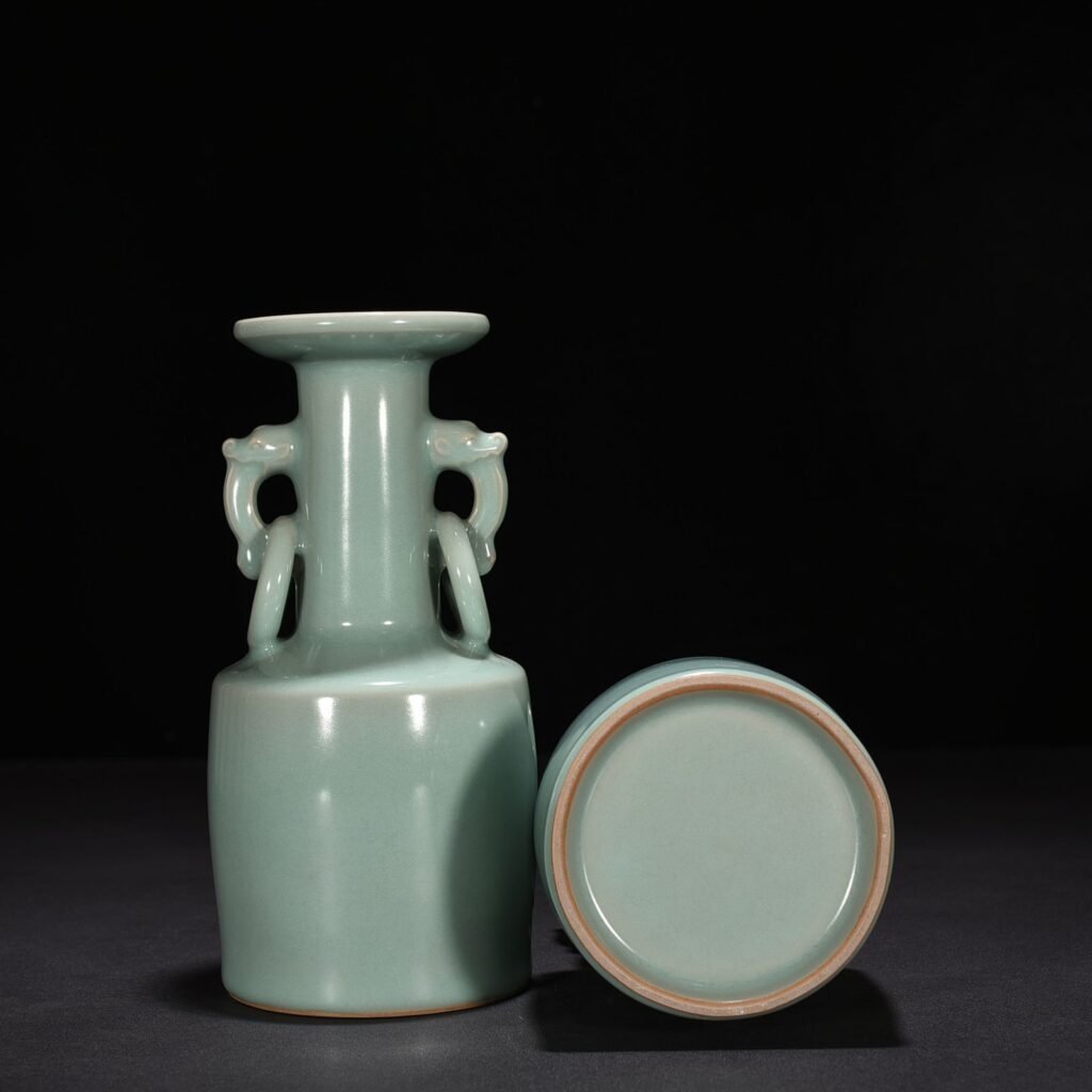 Song Dynasty Longquan kiln pink celadon glaze double-eared dish-mouth bottle