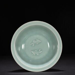 Song Dynasty Longquan kiln pink celadon glaze double fish folding rim bowl