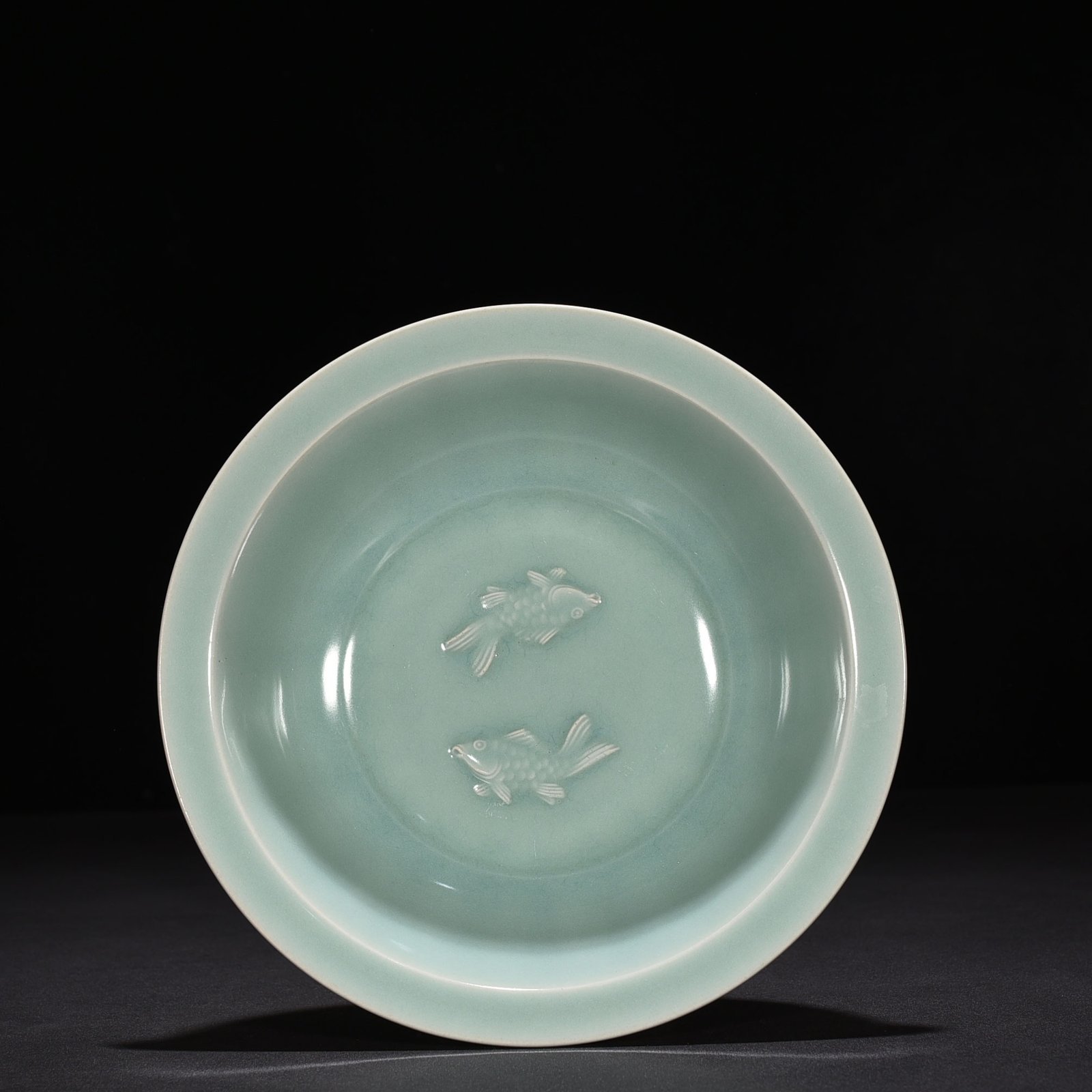 Song Dynasty Longquan kiln pink celadon glaze double fish folding rim bowl