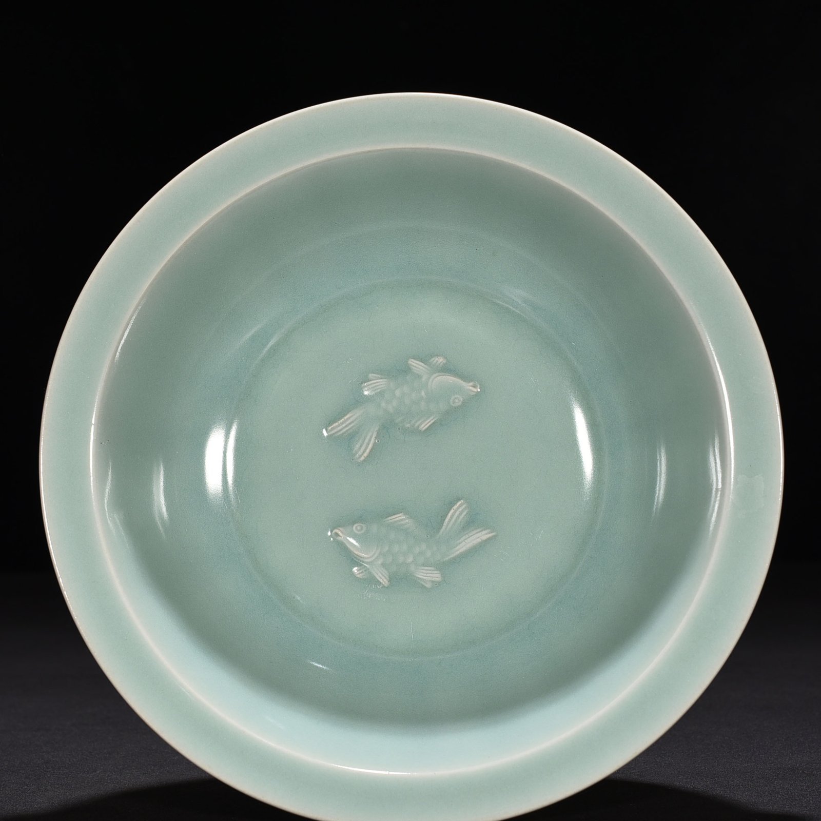 Song Dynasty Longquan kiln pink celadon glaze double fish folding rim bowl