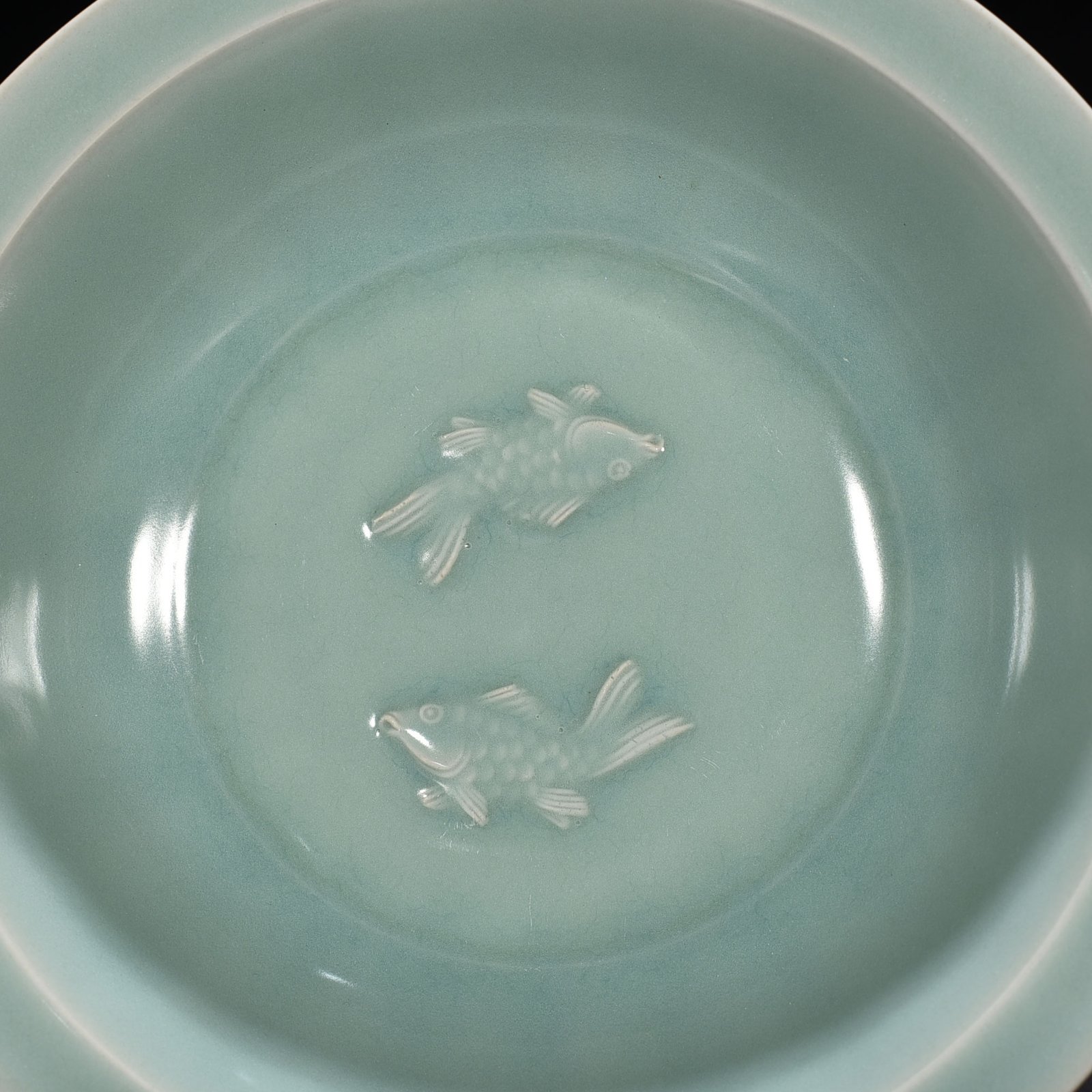 Song Dynasty Longquan kiln pink celadon glaze double fish folding rim bowl
