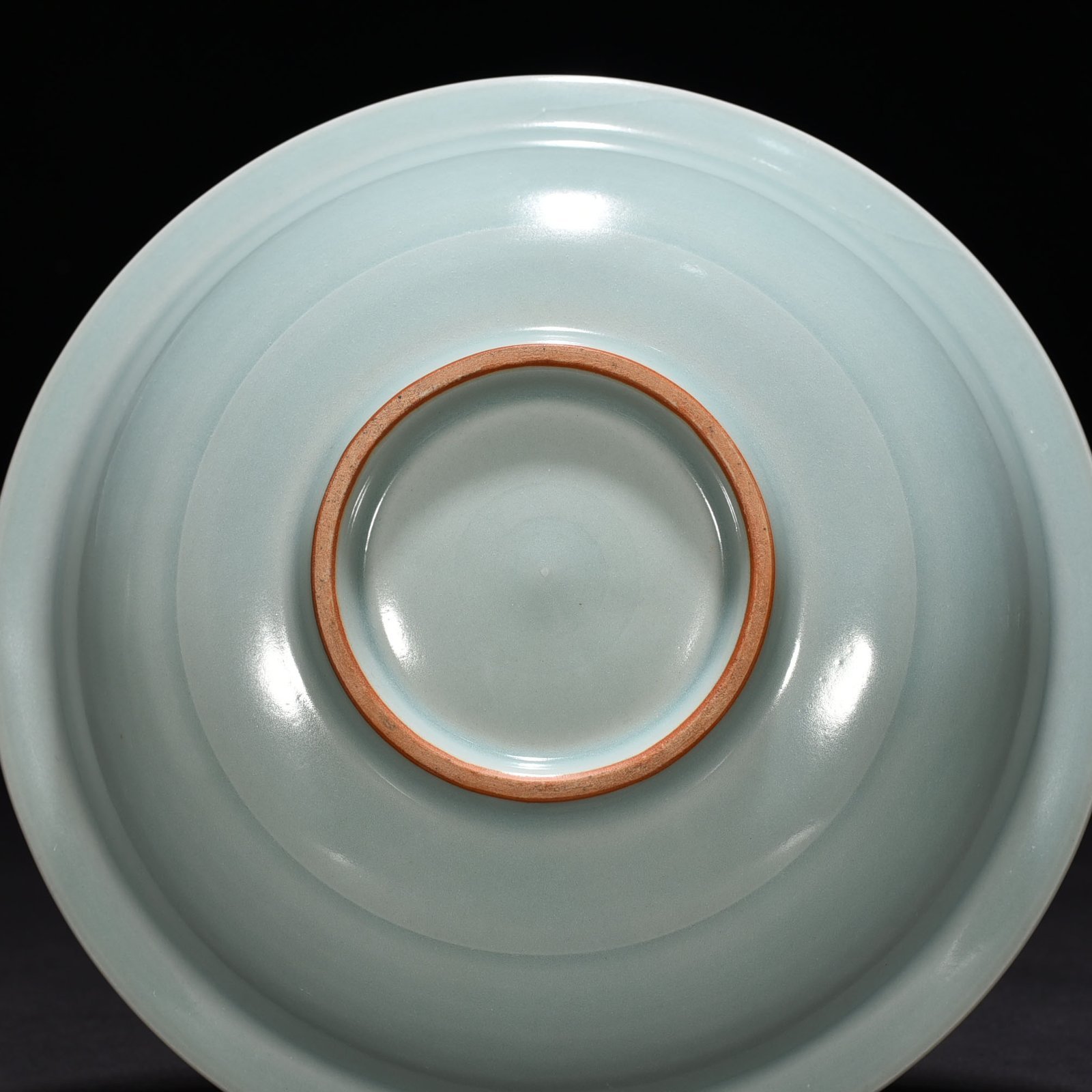 Song Dynasty Longquan kiln pink celadon glaze double fish pattern folded edge plate