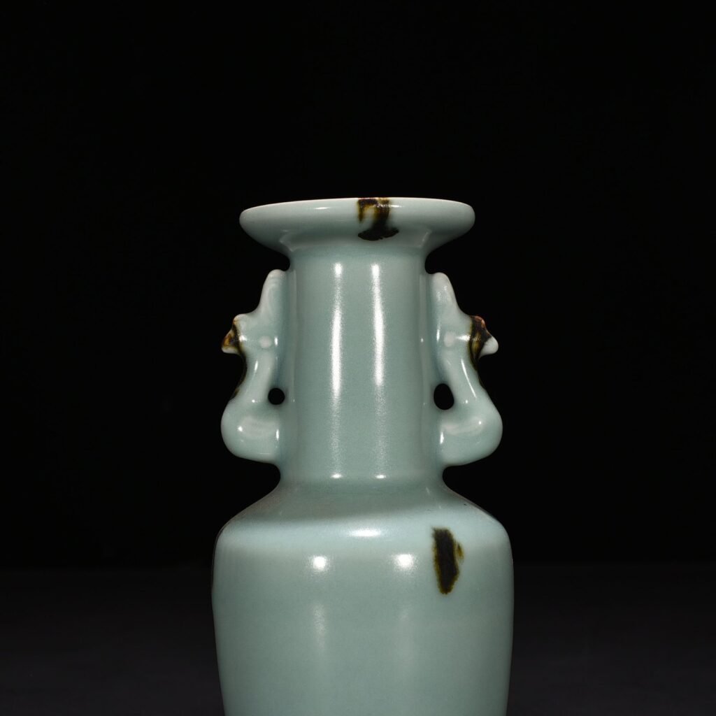 Song Dynasty Longquan kiln pink green glaze dotted phoenix ear vase