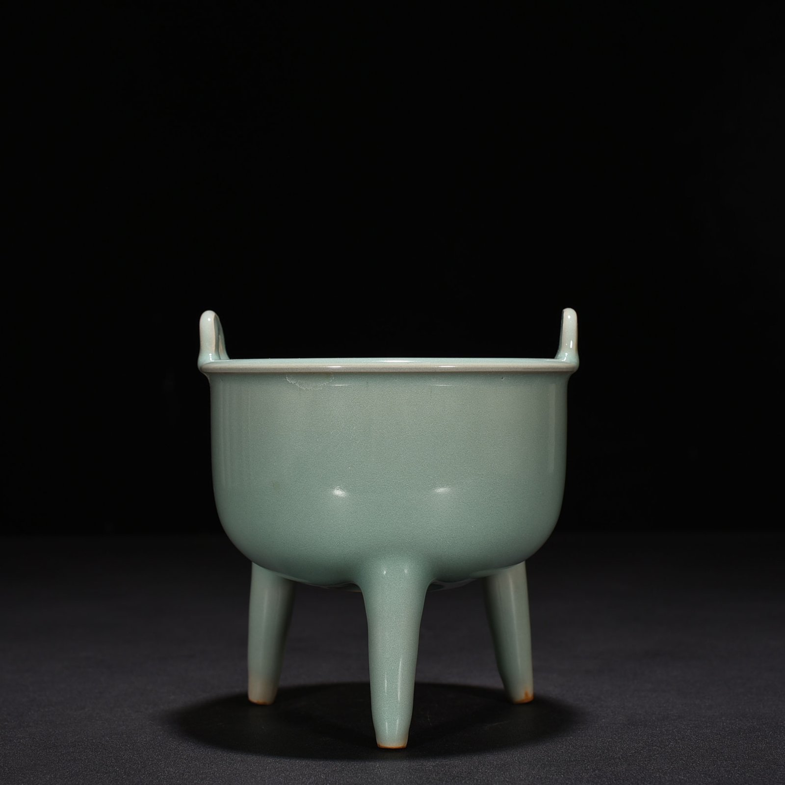 Song Dynasty Longquan kiln pink celadon glaze tube foot double ear furnace