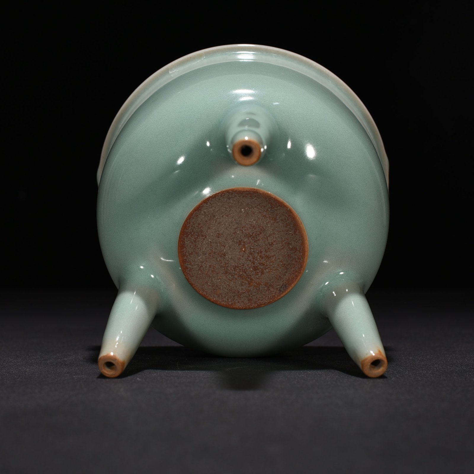 Song Dynasty Longquan kiln pink celadon glaze tube foot double ear furnace
