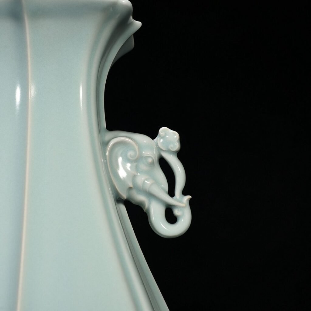 Song Dynasty Longquan kiln pink green glaze elephant ear square vase