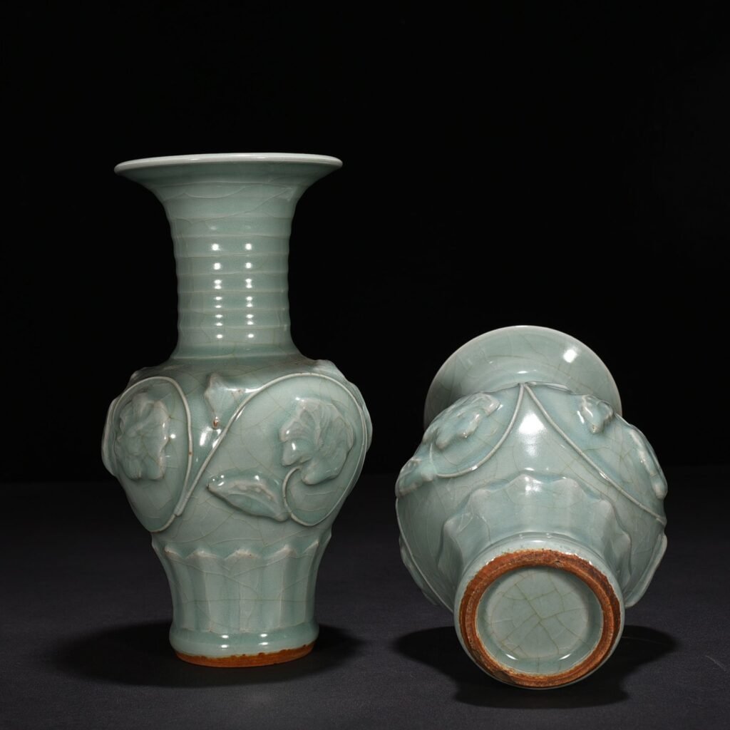 Song Dynasty Longquan kiln pink celadon glaze and plastic wrapped peony pattern vase