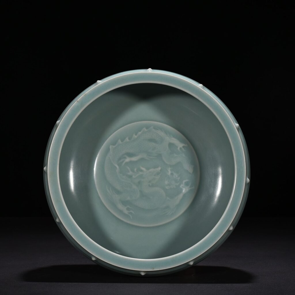 Song Dynasty Longquan kiln pink celadon glaze drum nail wash imperial inscription