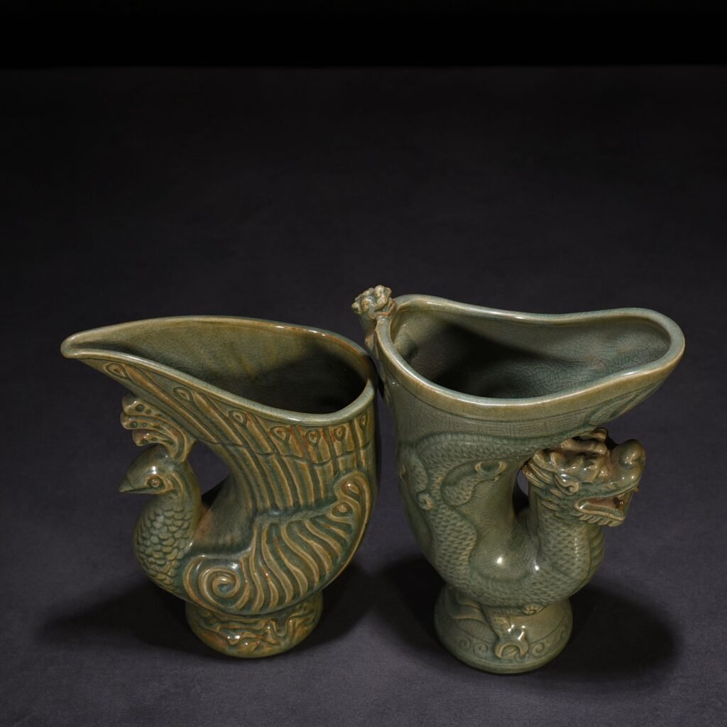 Song Dynasty Longquan Kiln Dragon and Phoenix Jue Cup