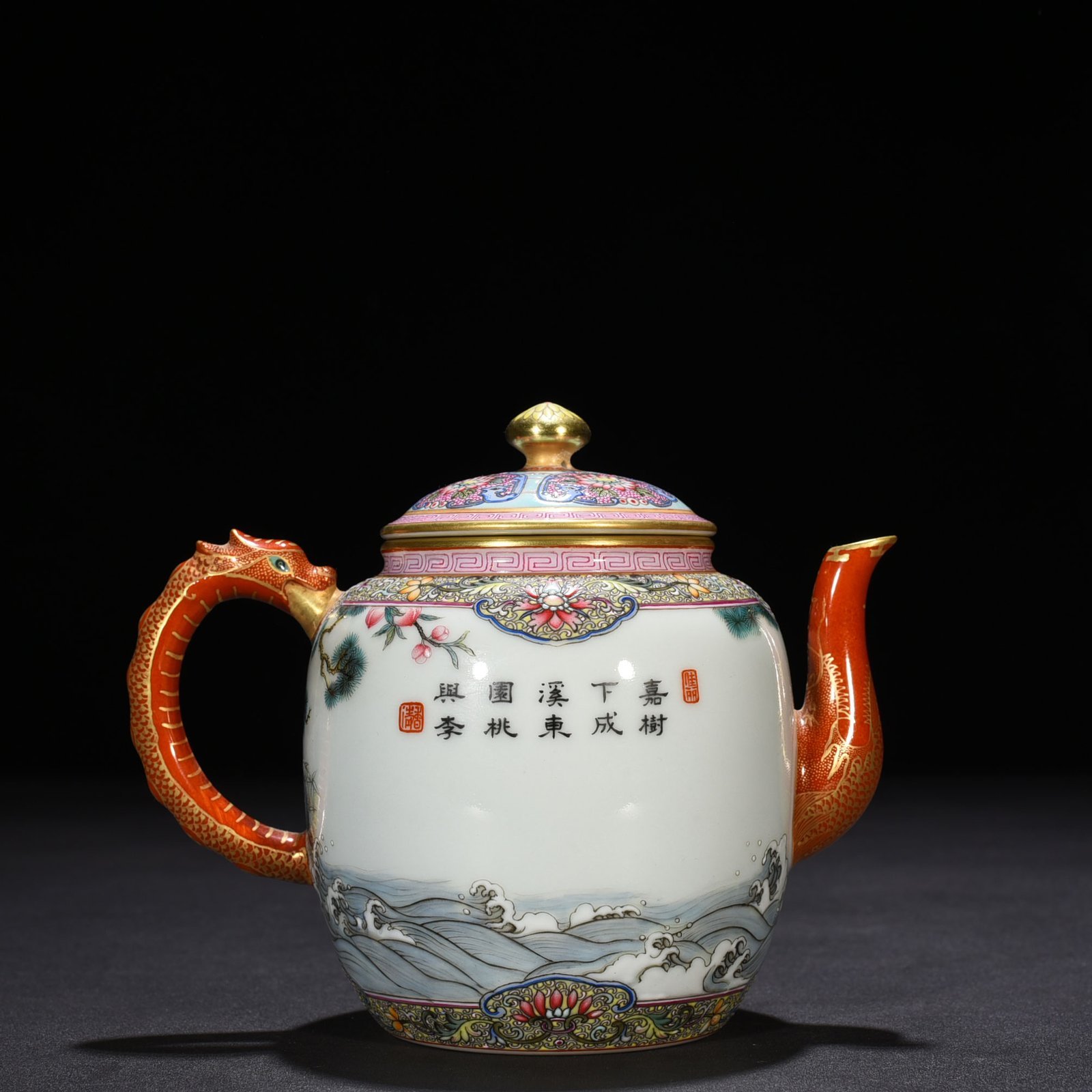 Qing Dynasty Qianlong Gu Yuexuan enamel pot with flower and bird patterns