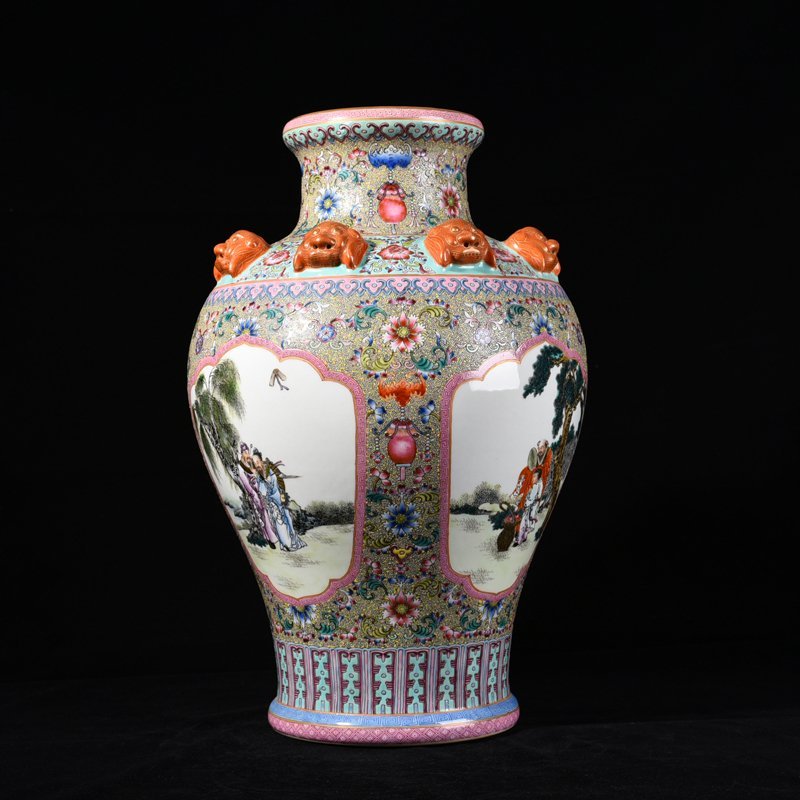 Qing Dynasty Qianlong Gu Yuexuan pastel consecrated Eight Immortals figure vase