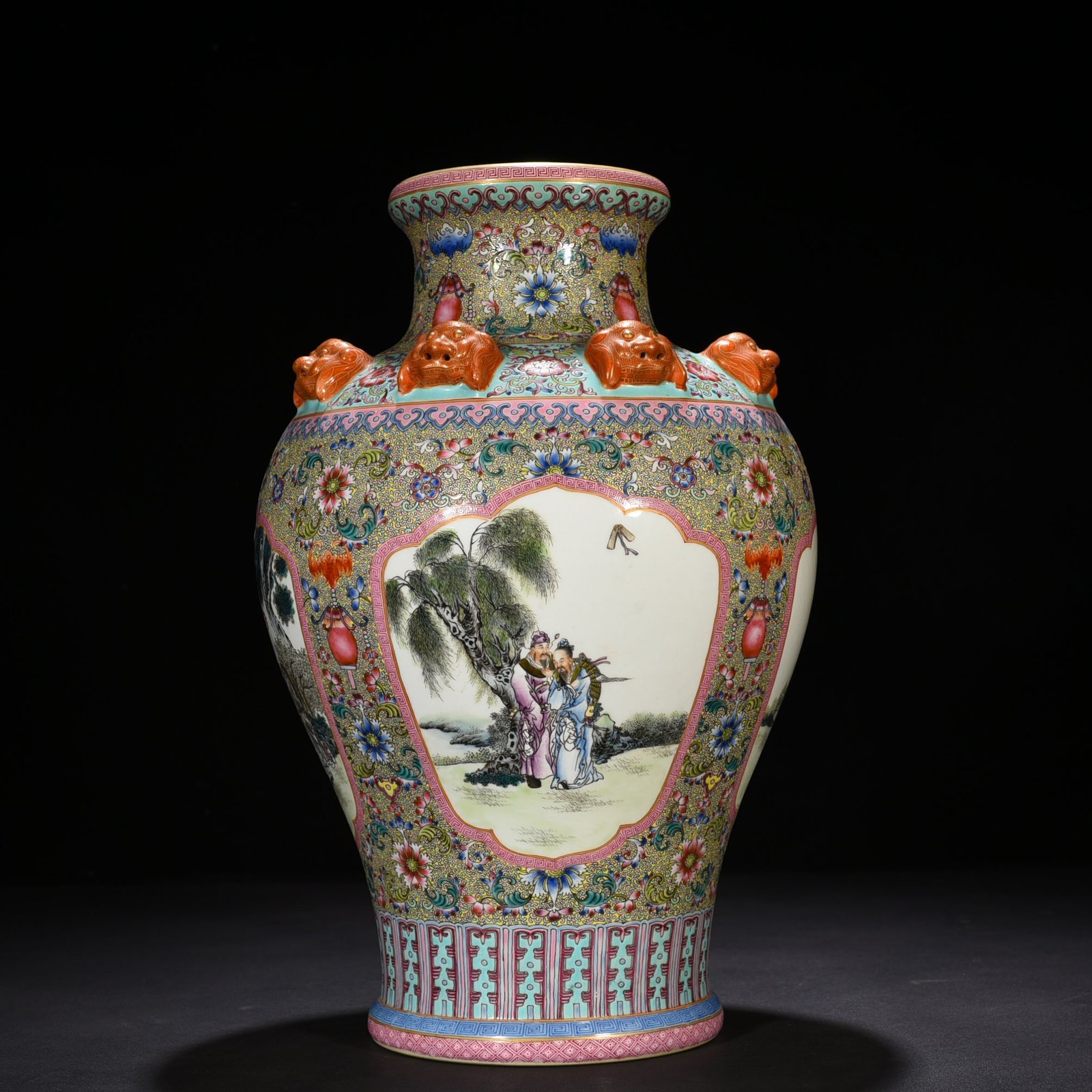Qing Dynasty Qianlong Gu Yuexuan pastel consecrated Eight Immortals vase