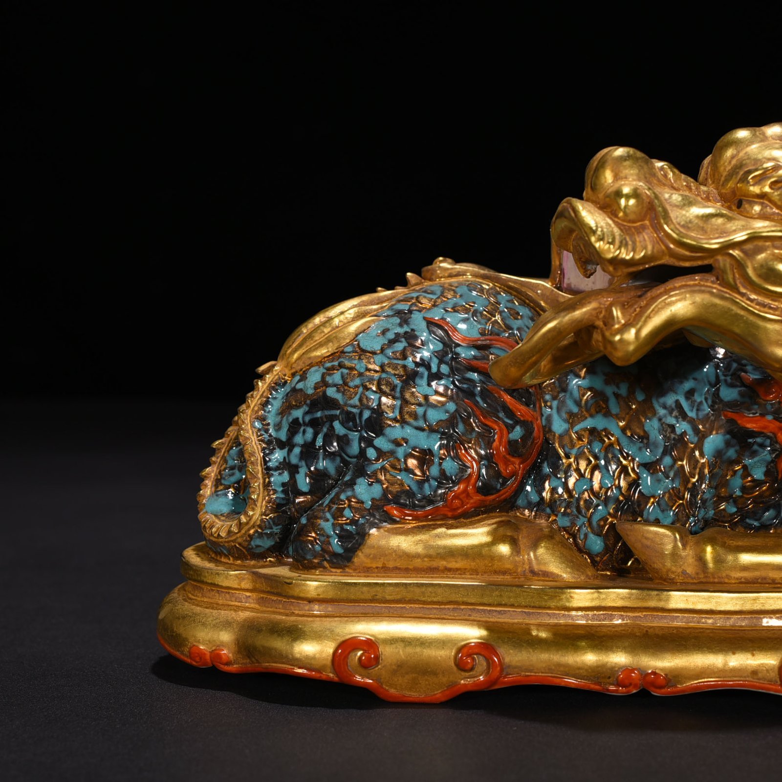 Qing Dynasty Qianlong Bronze Qilin Vomit Calligraphy Toy Ornament