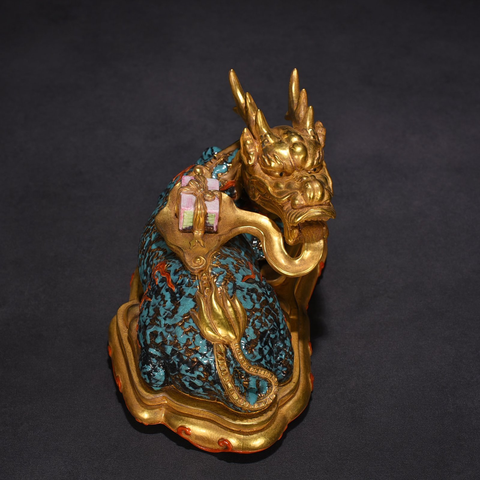 Qing Dynasty Qianlong Bronze Qilin Vomit Calligraphy Toy Ornament