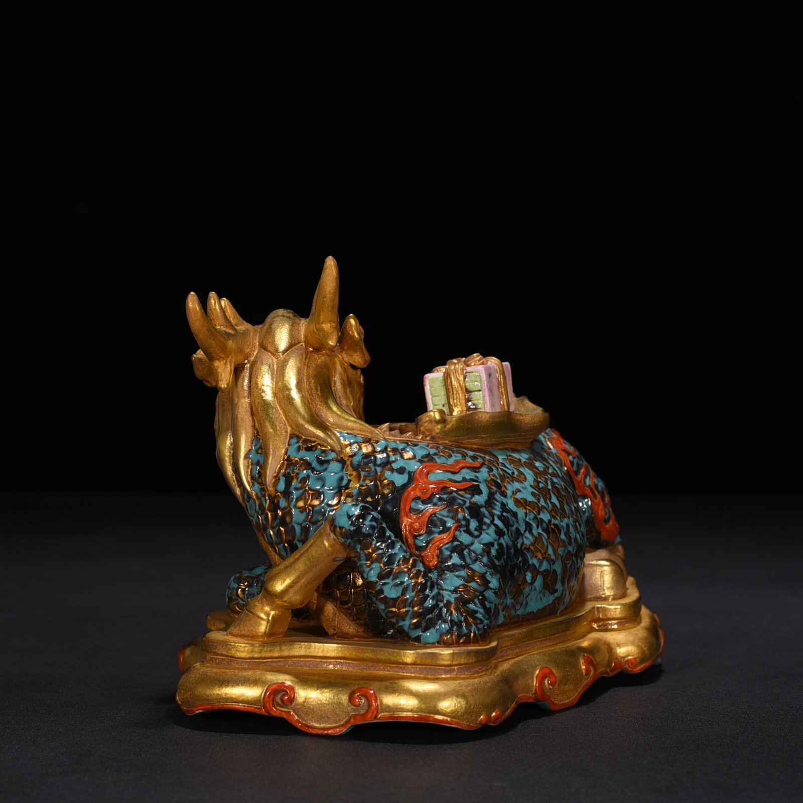 Qing Dynasty Qianlong Bronze Qilin Vomit Calligraphy Toy Ornament