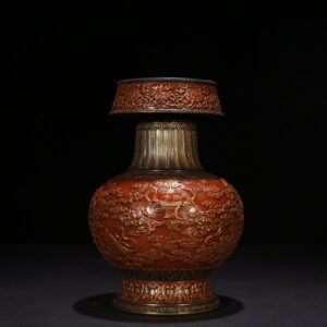 Qing Dynasty Qianlong bronze glazed alum red gold engraved eight treasures pattern military holding