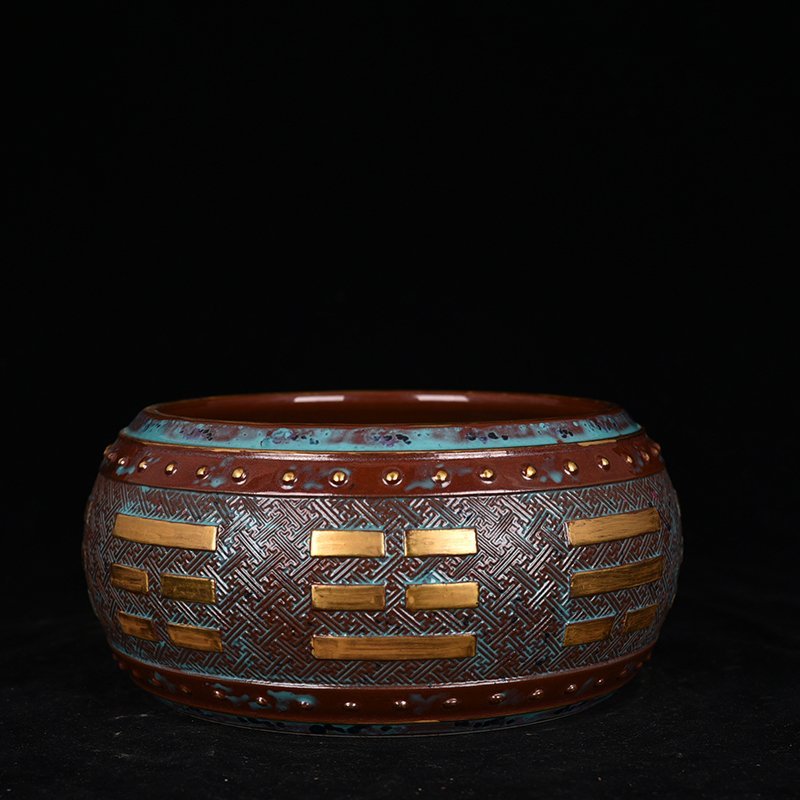 Qing Dynasty Qianlong Bronze Glaze Carved Bagua Brush Porcelain Vase