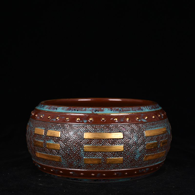 Qing Dynasty Qianlong Bronze Glaze Carved Bagua Brush Porcelain Vase