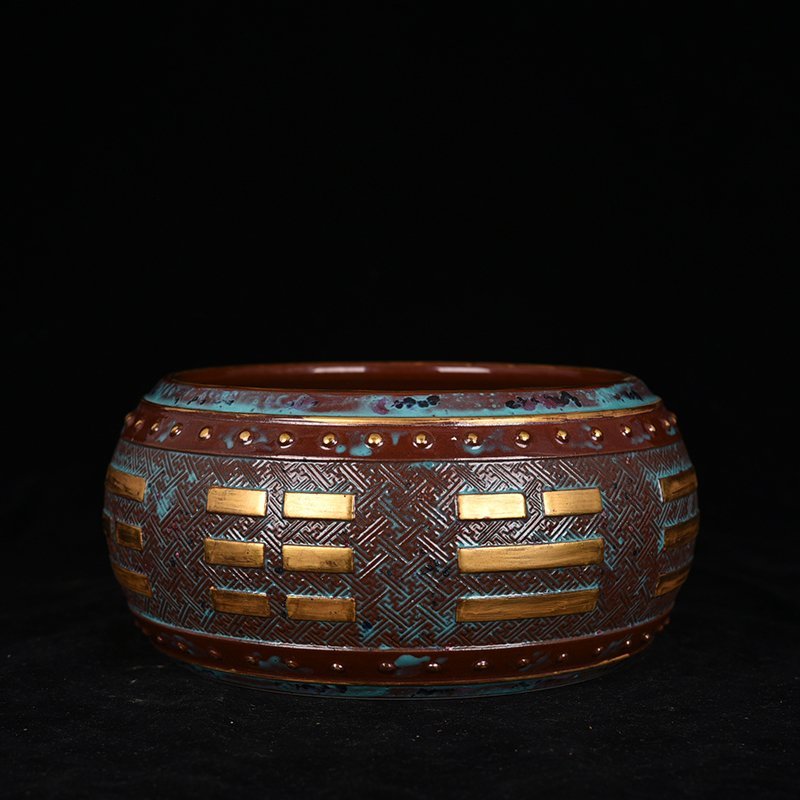 Qing Dynasty Qianlong Bronze Glaze Carved Bagua Brush Porcelain Vase