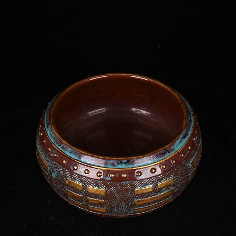 Qing Dynasty Qianlong Bronze Glaze Carved Bagua Brush Porcelain Vase
