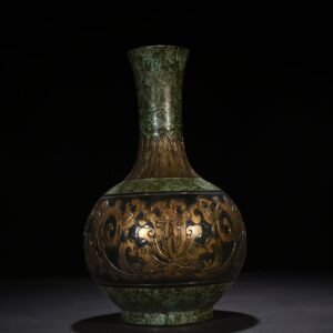 Qing Dynasty Qianlong bronze glaze carved vase with lotus pattern