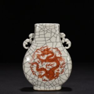 Qing Dynasty Qianlong Tang Ying Supervisor made official glaze alum red dragon pattern amphorae flat vase
