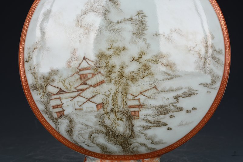 Qing Dynasty Qianlong ink color landscape poem flat vase