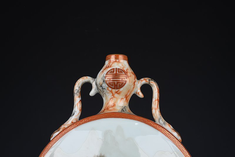 Qing Dynasty Qianlong ink color landscape poem flat vase