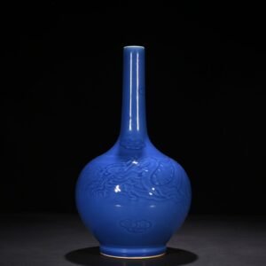 Qing Dynasty Qianlong sky blue glaze engraved dragon pattern bile vase
