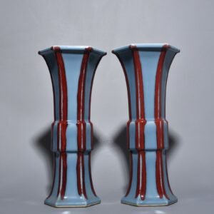Qing Dynasty Qianlong sky blue glaze kiln hexagonal flower goblet