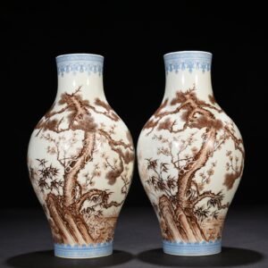Qing Dynasty Qianlong Imperial Enamel Brown Colored Olive Vase with Pine Bamboo and Plum Patterns