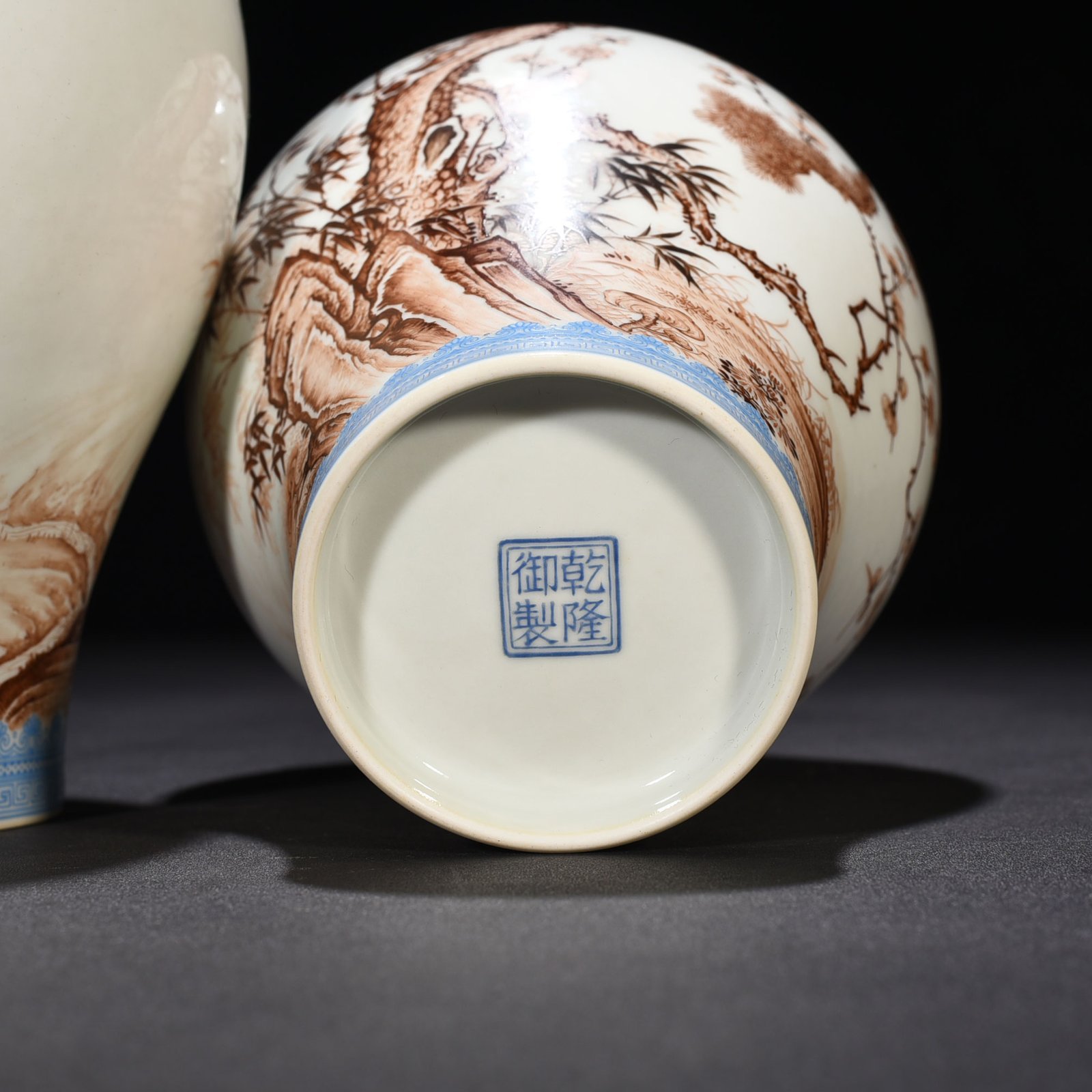 Qing Dynasty Qianlong Imperial Enamel Brown Colored Olive Vase with Pine Bamboo and Plum Patterns