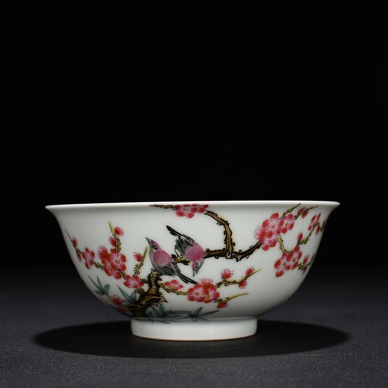 Qing Dynasty Qianlong Imperial Pastel Magpie Plum Blossom Pattern Bowl
