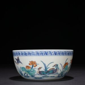 Qing Dynasty Qianlong Period of Doucai Lotus Pond Lying Foot Bowl