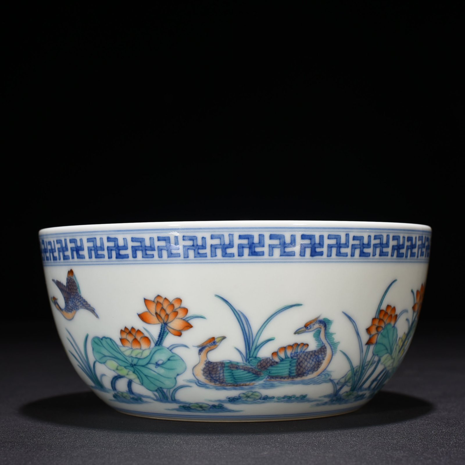 Qing Dynasty Qianlong Period of Doucai Lotus Pond Lying Foot Bowl
