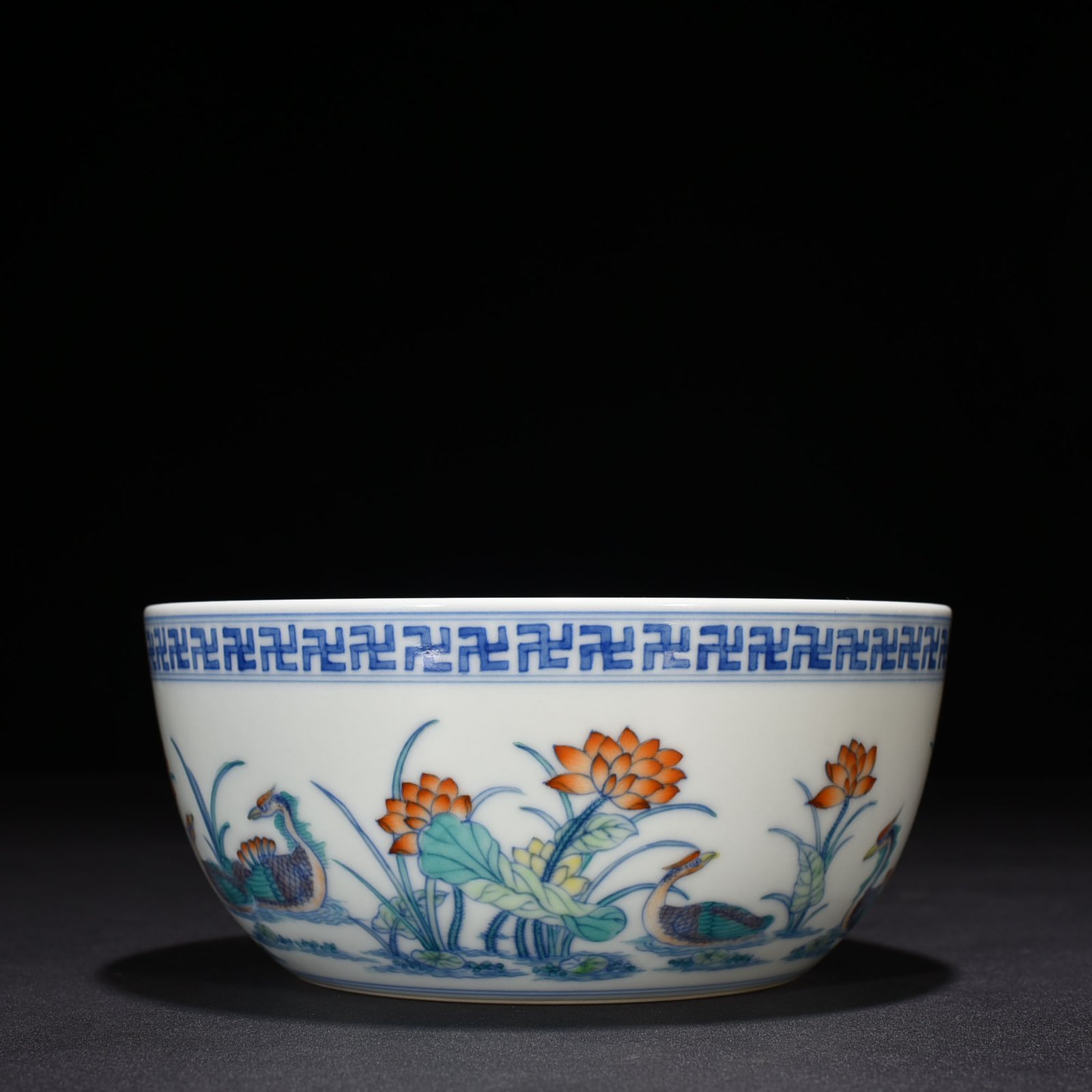 Qing Dynasty Qianlong Period of Doucai Lotus Pond Lying Foot Bowl