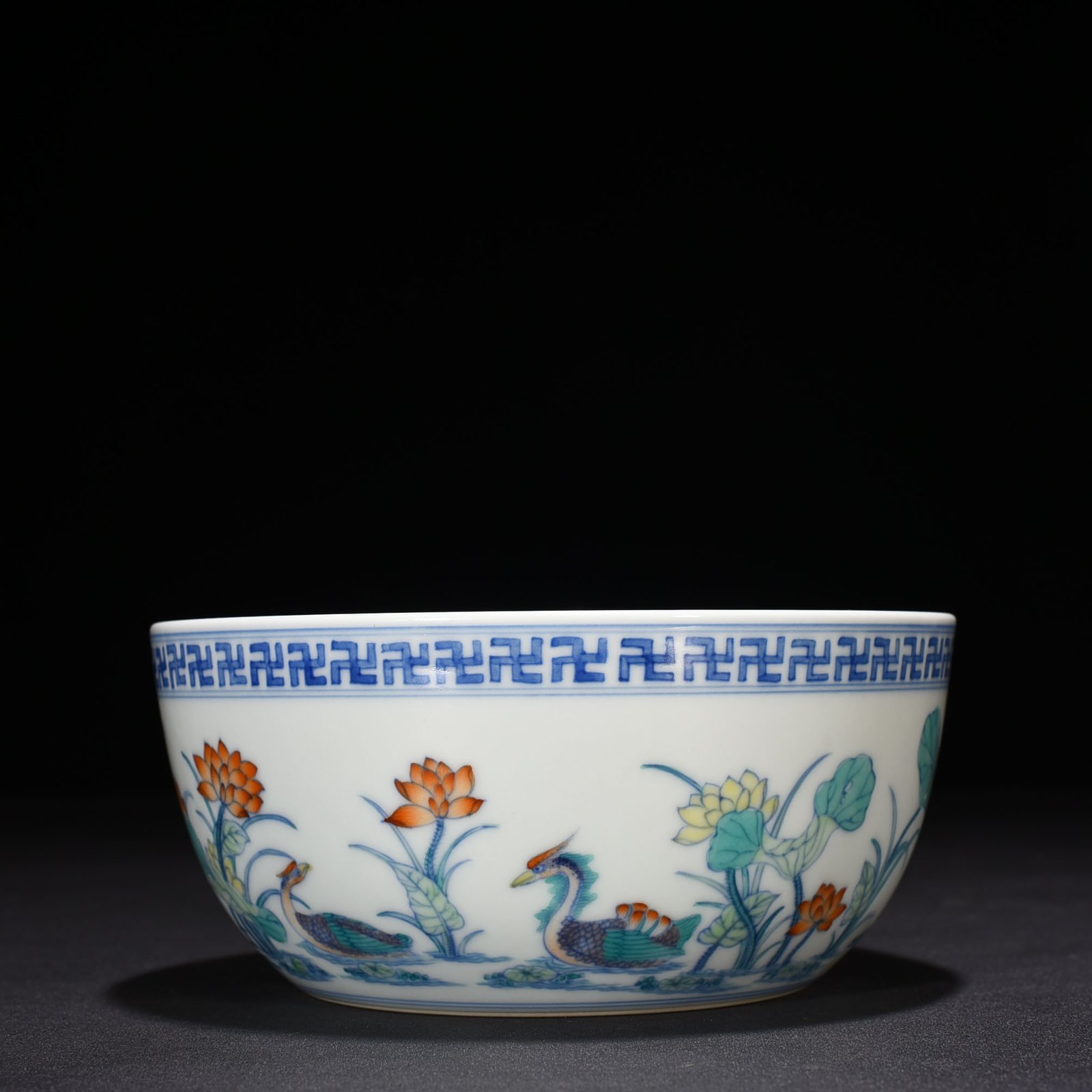 Qing Dynasty Qianlong Period of Doucai Lotus Pond Lying Foot Bowl