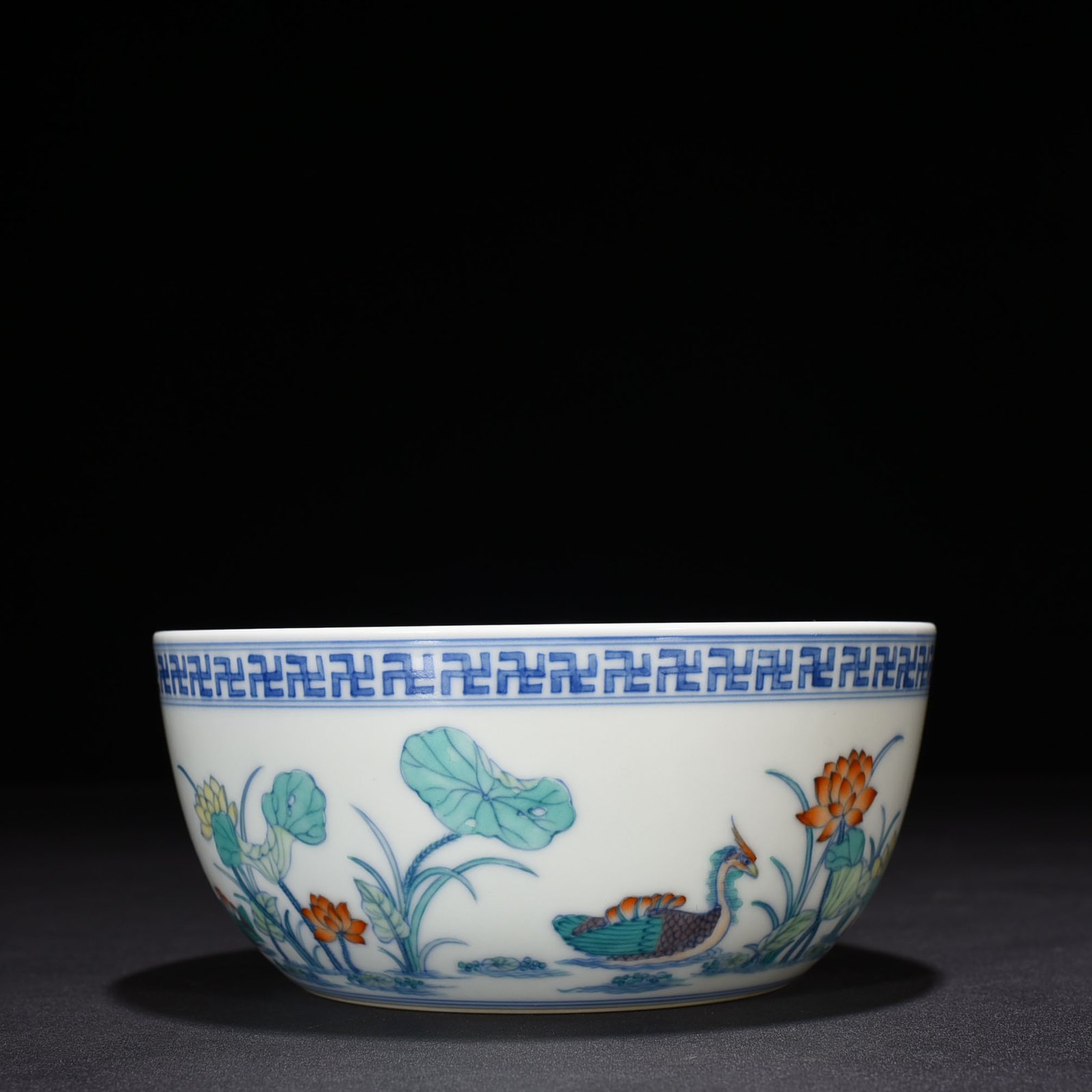Qing Dynasty Qianlong Period of Doucai Lotus Pond Lying Foot Bowl