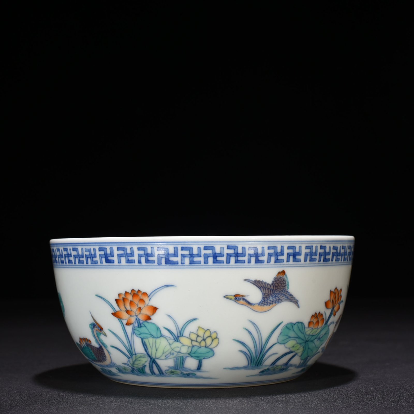 Qing Dynasty Qianlong Period of Doucai Lotus Pond Lying Foot Bowl
