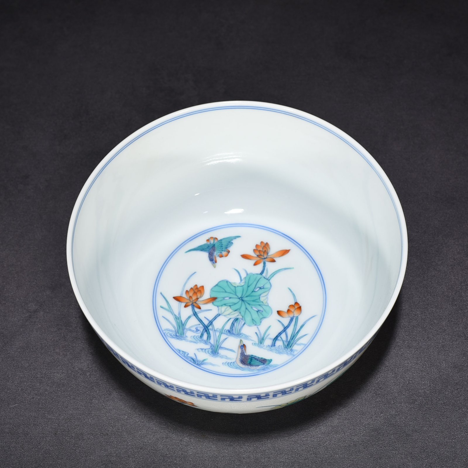 Qing Dynasty Qianlong Period of Doucai Lotus Pond Lying Foot Bowl