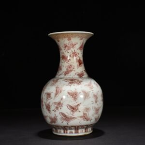 Qing Dynasty Qianlong square style underglaze red Happy Butterfly vase