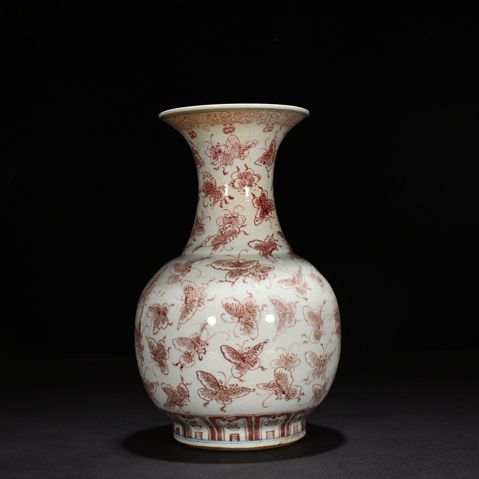 Qing Dynasty Qianlong square style underglaze red Happy Butterfly vase